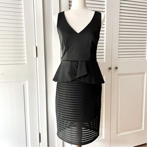 🎉 Black Cocktail Special Occasion LBD Dress Peplum Sleeveless Lace Skirt Size 6